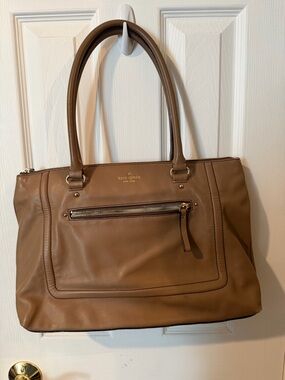 kate spade Tan Leather Shoulder Bag with Front Zip Pocket